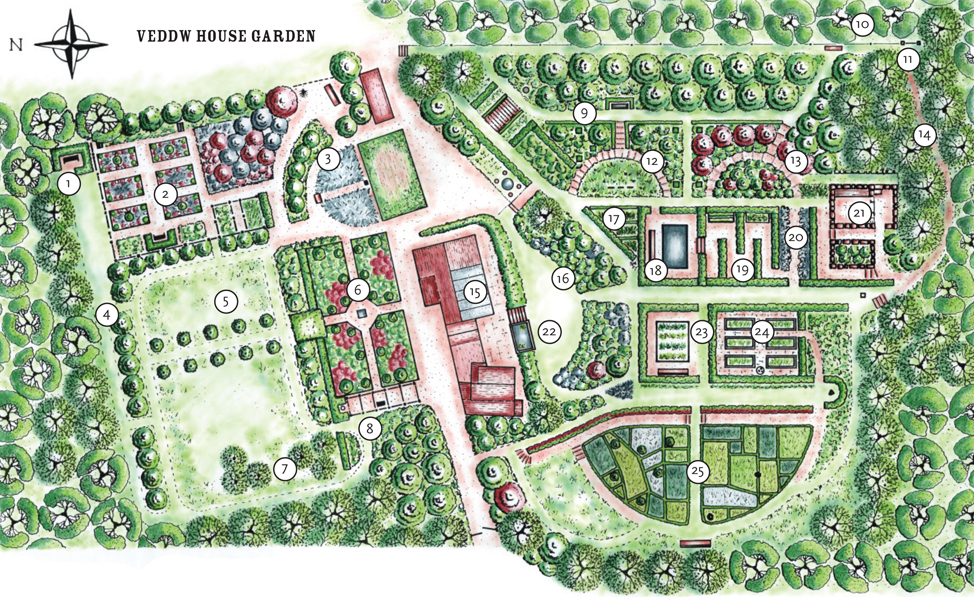 Veddw House Garden - Garden Plan - Garden Map